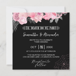 Invitación a la boda gótica rosada y negra