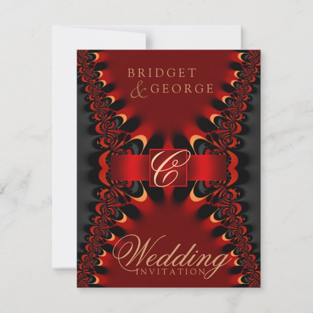 Invitación a la Boda Gótica Satin Red+Black (Anverso)