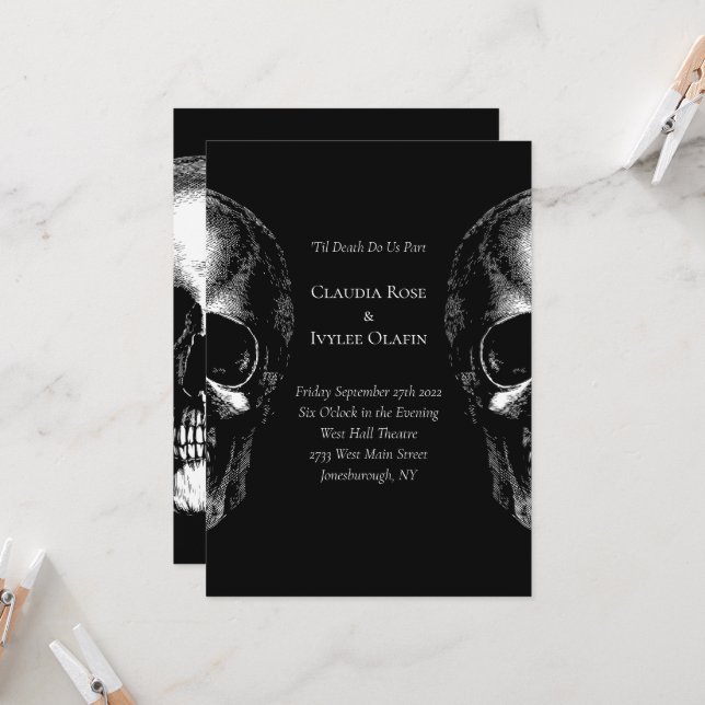 Invitación a la boda gótica Skulls (Anverso/Reverso In Situ)