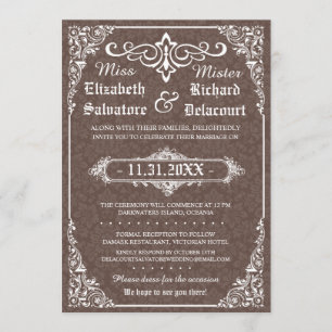 Invitación a la boda gótica victoriana de damasco