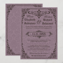 Invitación a la boda gótica victoriana de Damask
