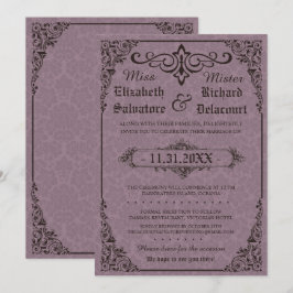 Invitación a la boda gótica victoriana de Damask