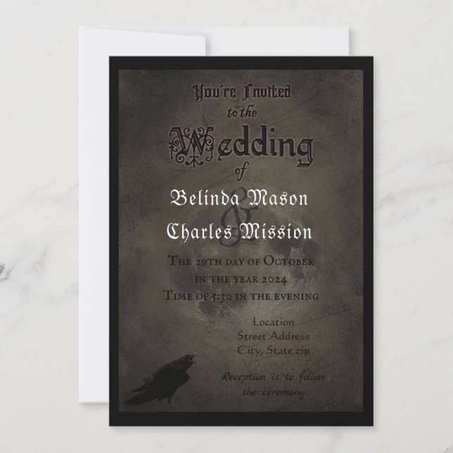 Invitación a la boda gótica y a la luna (Anverso)