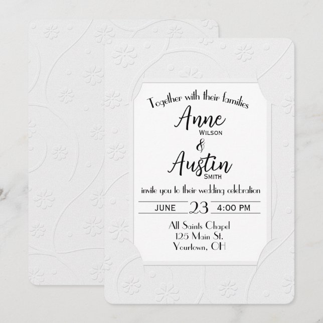 Invitación a la boda Grabado en relieve blanca (Anverso / Reverso)