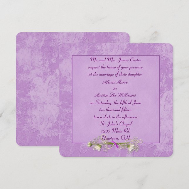 Invitación a la boda Grabado en relieve con flores (Anverso / Reverso)