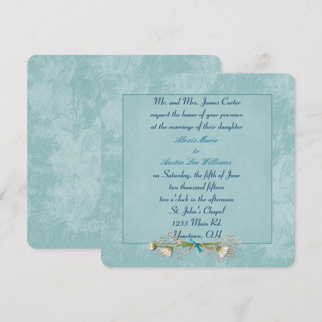 Invitación a la boda Grabado en relieve de Aqua Fl (Anverso / Reverso)