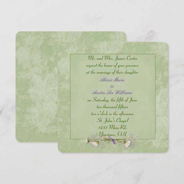 Invitación a la boda Grabado en relieve de la flor (Anverso / Reverso)
