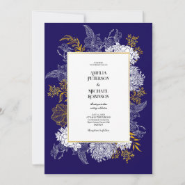 Invitación a la boda gráfica Blue Gold Botany