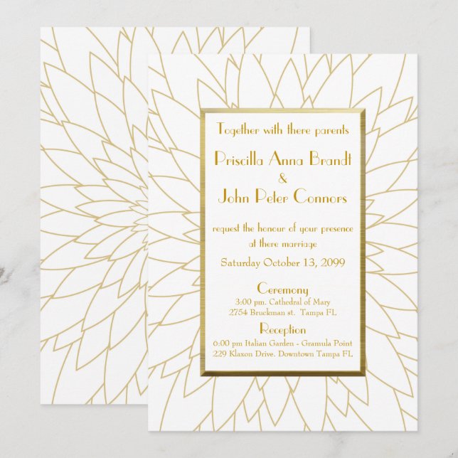Invitación a la boda, gran gatsby, dahlia geométri (Anverso / Reverso)