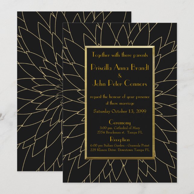 Invitación a la boda, gran gatsby, dahlia geométri (Anverso / Reverso)