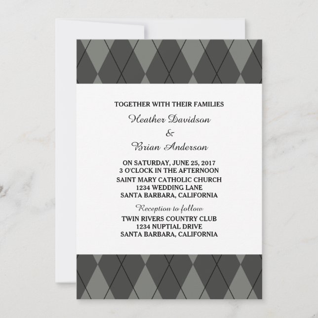 Invitación a la boda Gray Argyle (Anverso)
