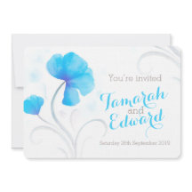 Invitación a la boda gris azul con flores silvestr