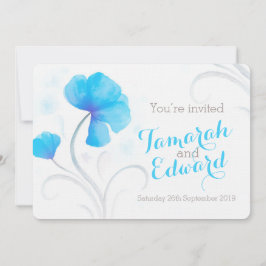 Invitación a la boda gris azul con flores silvestr