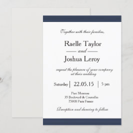 Invitación a la boda gris blanca con franjas azule