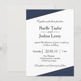 Invitación a la boda gris blanca con franjas azule