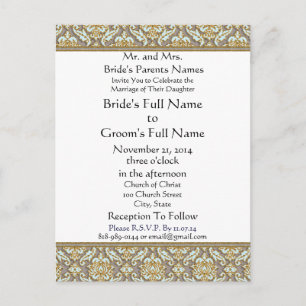 Invitación a la boda gris de Aqua Damask