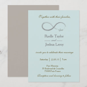 Invitación a la boda gris de color azul con signo