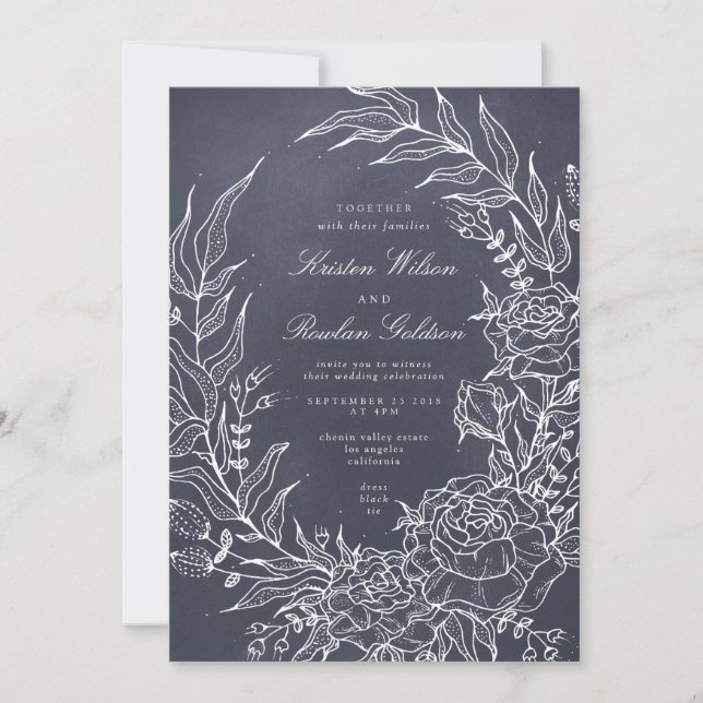 Invitación a la Boda Gris de Flor Romántica (Anverso)