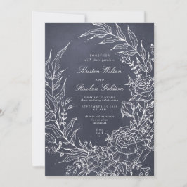 Invitación a la Boda Gris de Flor Romántica