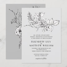 Invitación a la boda gris de flores silvestres rom