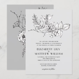 Invitación a la boda gris de flores silvestres rom