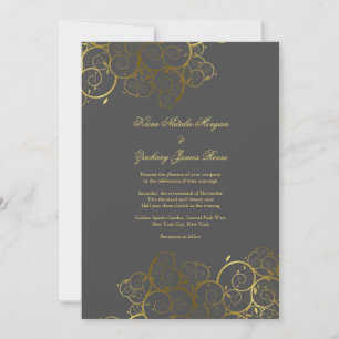 Invitación a la Boda Gris de Golden Spirals Vine