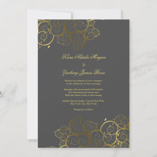 Invitación a la Boda Gris de Golden Spirals Vine