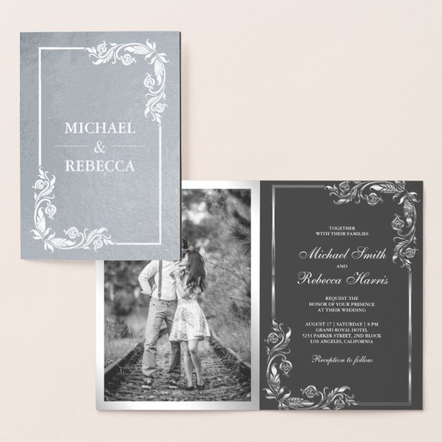 Invitación a la boda gris de la foto de Relieve me (Demostración)