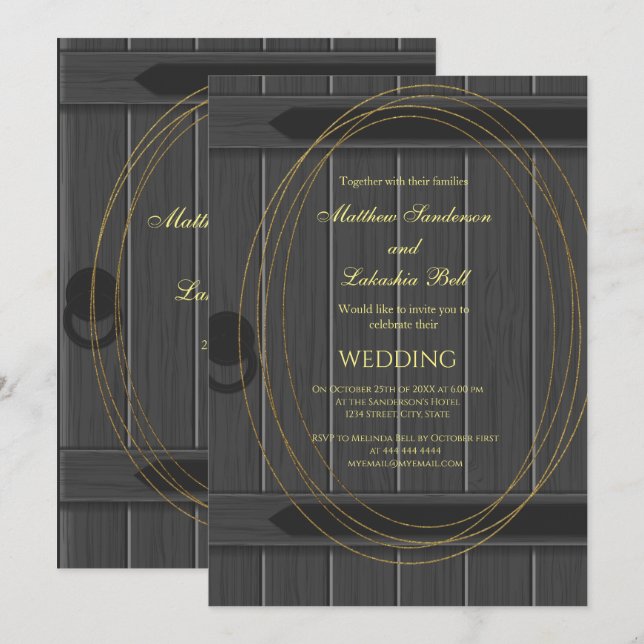 Invitación a la boda gris de la puerta de un estab (Anverso / Reverso)