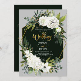 Invitación a la Boda Gris de Oro Floral Blanca Mod