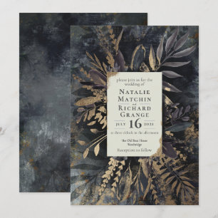 Invitación a la boda gris de oro y pizarra