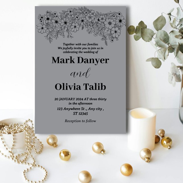 Invitación a la boda gris / diseño simple y románt (Subido por el creador)