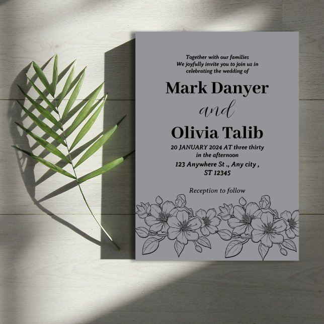 Invitación a la boda gris / diseño simple y románt (Subido por el creador)