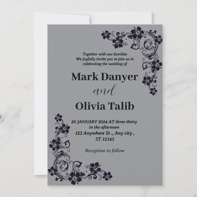 Invitación a la boda gris / diseño simple y románt (Anverso)