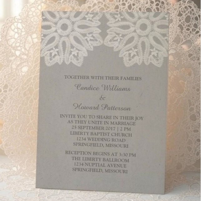 Invitación a la Boda Gris Elegant Lace (Gray Elegant Lace Wedding Invite)