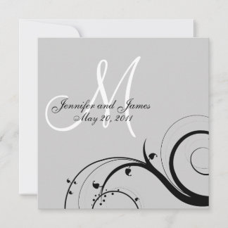 Invitación a la boda gris en monograma negro