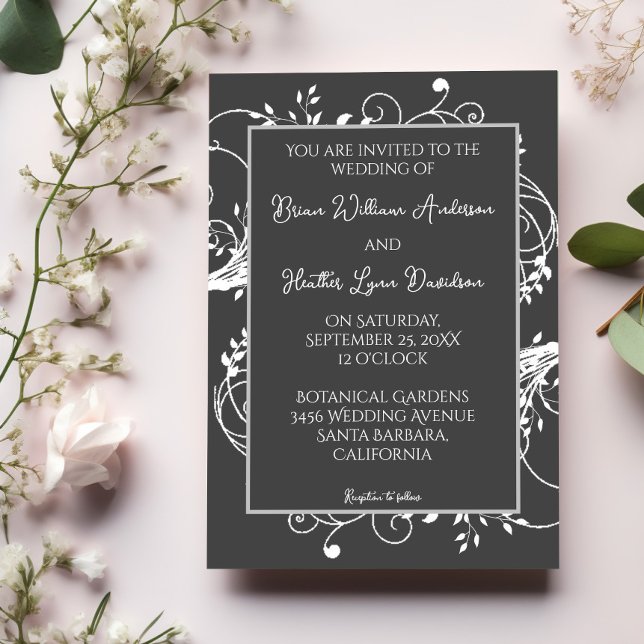 Invitación a la boda Gris Flourish (Gray Flourish Wedding Invitation)