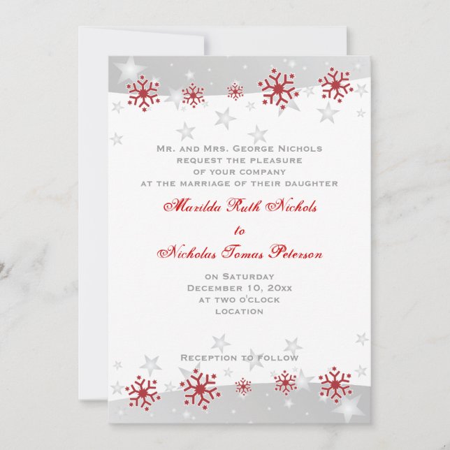 Invitación a la boda gris gris oscuro con copos de (Anverso)