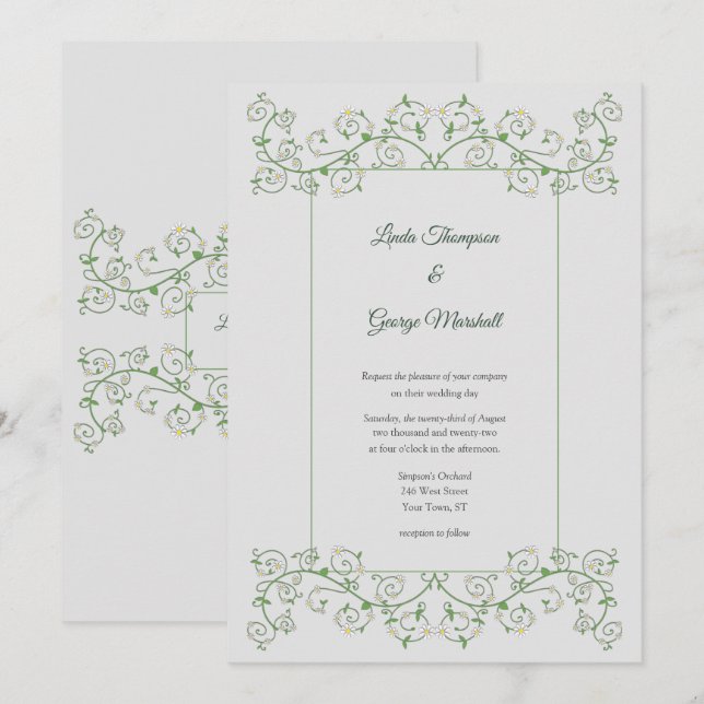 Invitación a la Boda Gris Ligera del Vine Heart Tr (Anverso / Reverso)