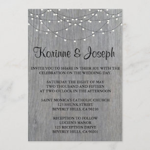 Invitación a la boda Gris, madera, luz de cuerda