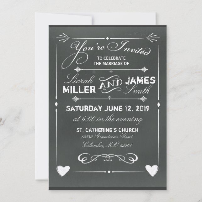 Invitación a la boda gris oscuro con corazón (Anverso)