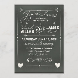 Invitación a la boda gris oscuro con corazón