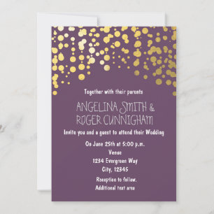 Invitación a la boda gris púrpura de Relieve metal