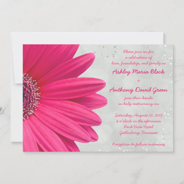 Invitación a la boda gris rosa de Gerbera Daisy (Anverso)