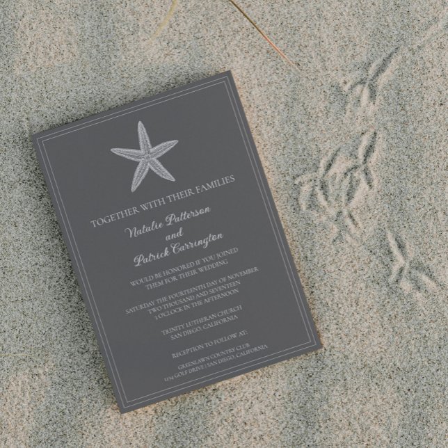 Invitación a la Boda Gris Starfish (Gray Starfish Wedding Invitation)