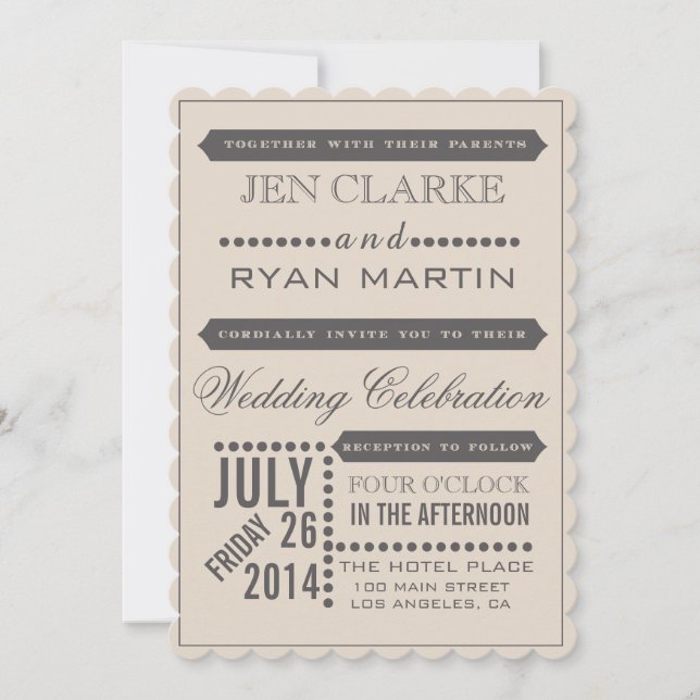 Invitación a la boda gris y beige de escritura mod (Anverso)