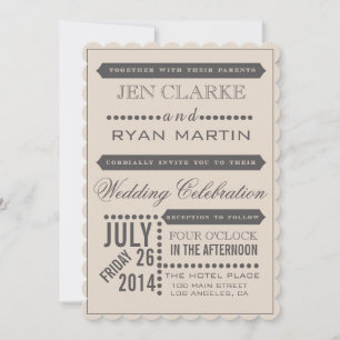 Invitación a la boda gris y beige de escritura mod