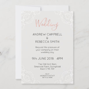 Invitación a la boda gris y de oro Rosa