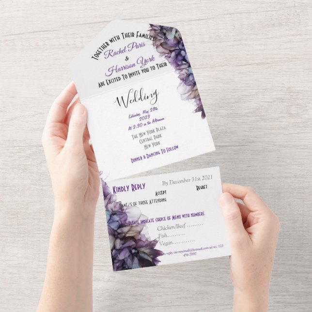 Invitación a la boda gris y malva abstracta modern (desgarro)