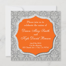 Invitación a la boda gris y naranja